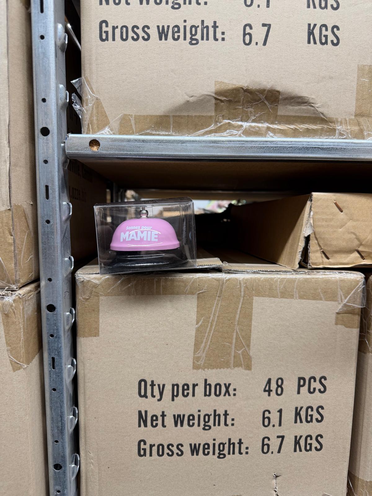 Cloche de comptoir “Sonnez pour Mamie” – lot neuf (48 pcs)